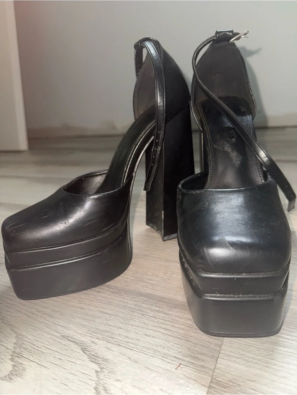 Black Platform Ankle-Strap Heels